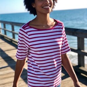 St. John's Bay White and Pink Striped Short-Sleeve Tee